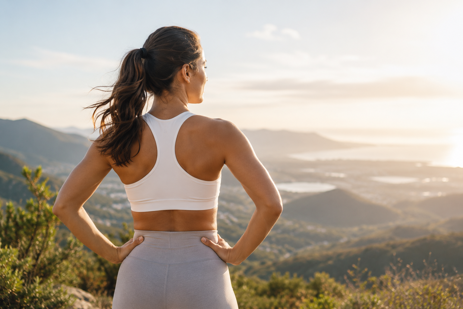 Woman overlooking a mountain landscape